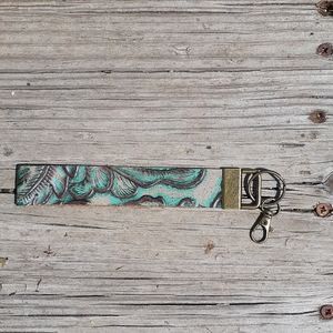 Embossed Leather Wristlet Keychain 10" lo…